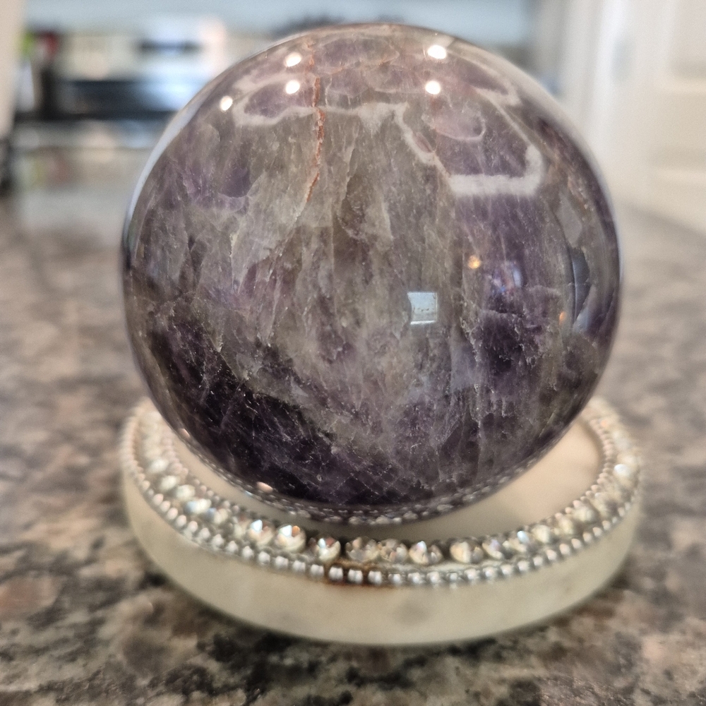 Natural Purple Chevron Dream Amethyst Crystal Sphere Orb New #2 - Picture 5 of 8